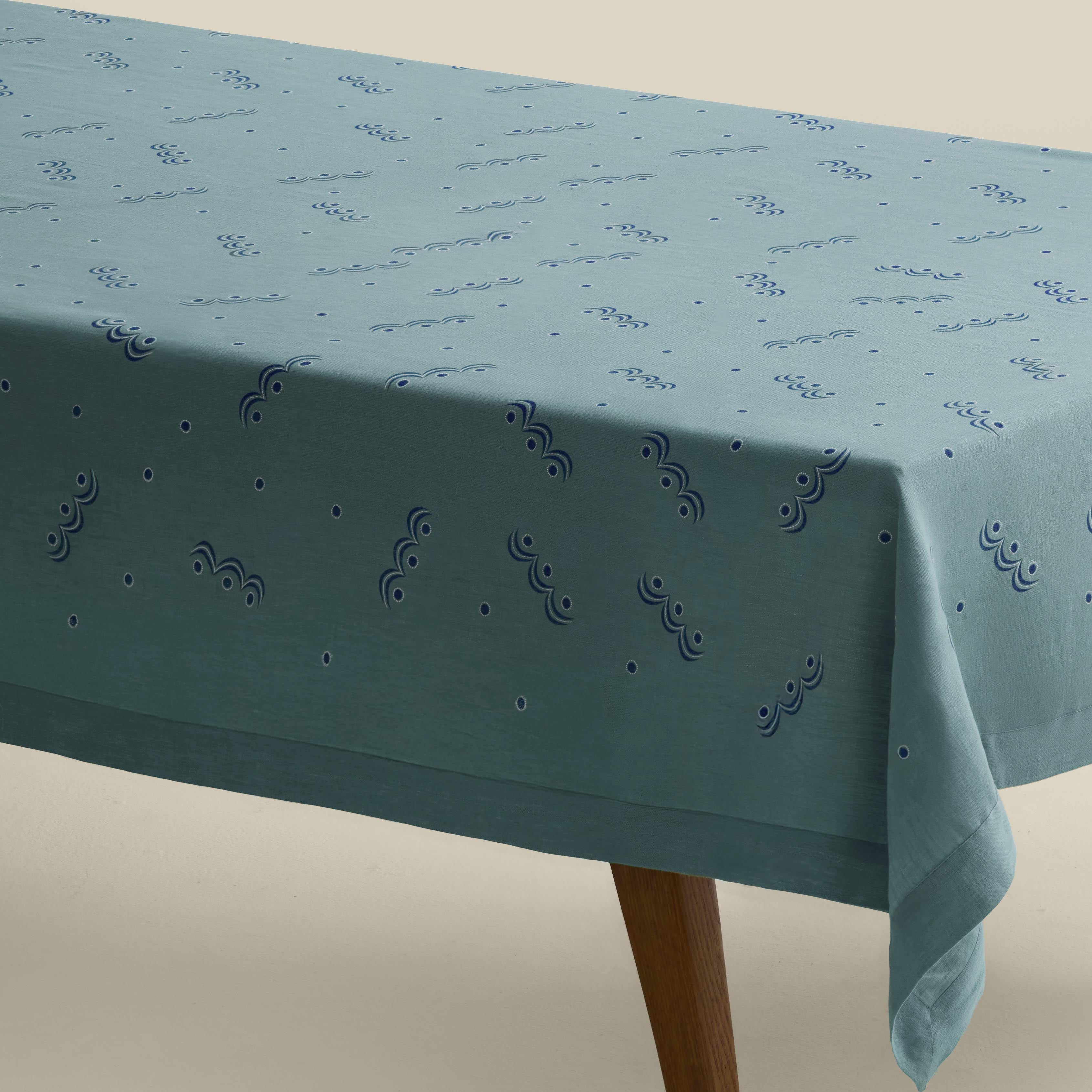 Carousel Hand-Printed Linen Tablecloth
