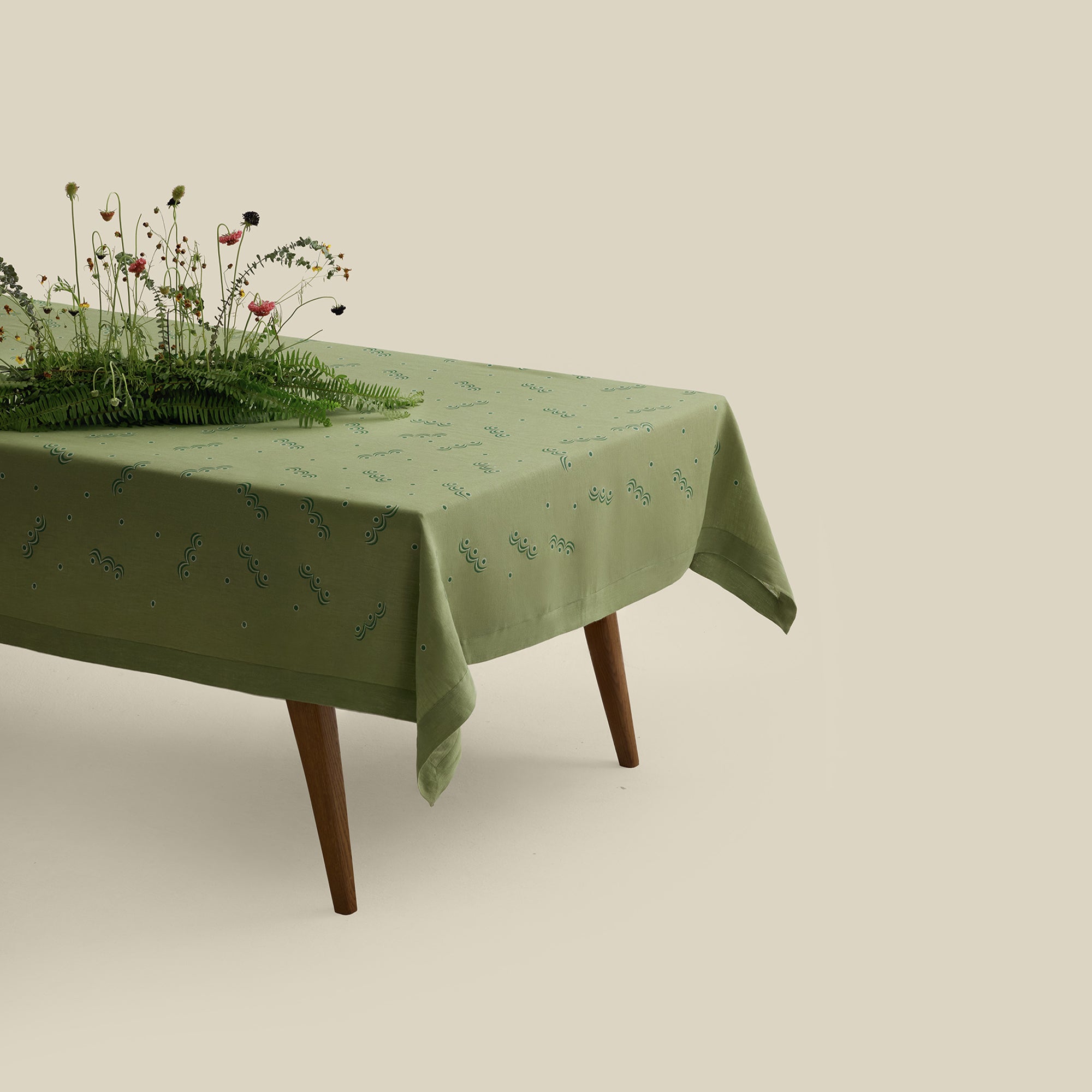 Carousel Hand-Printed Linen Tablecloth