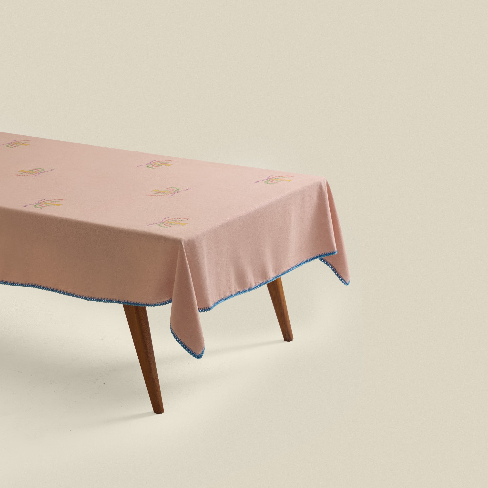 Royal Palm Hand-Embroidered Linen Tablecloth