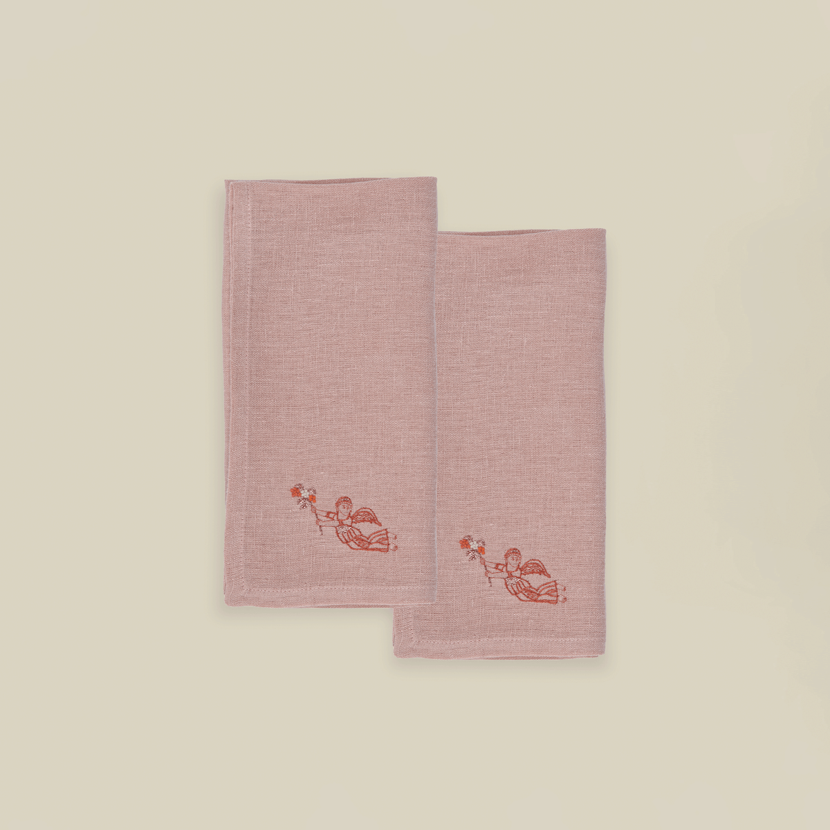 Coptic Angel Hand-Embroidered Linen Napkin (Set Of 2)