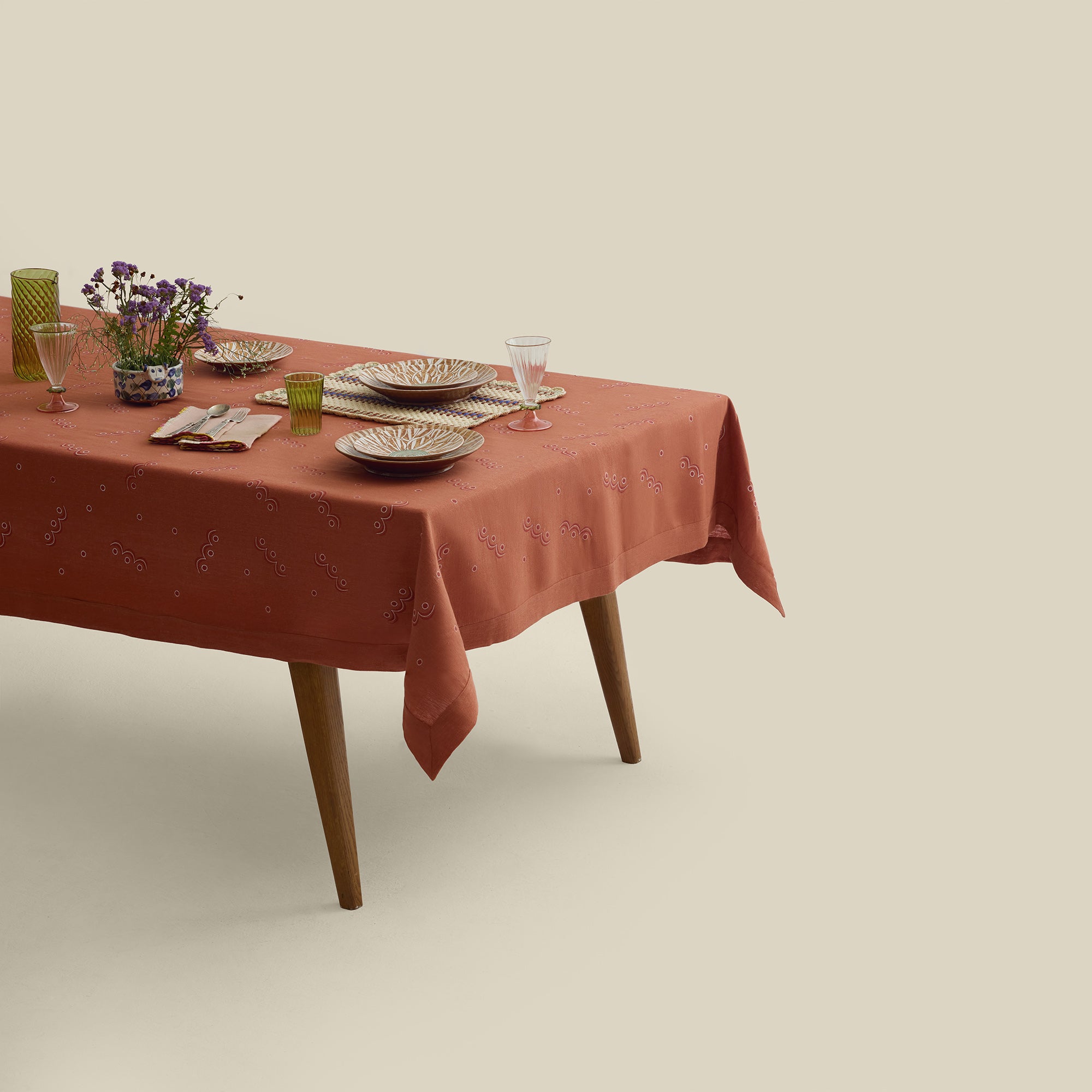 Carousel Hand-Printed Linen Tablecloth