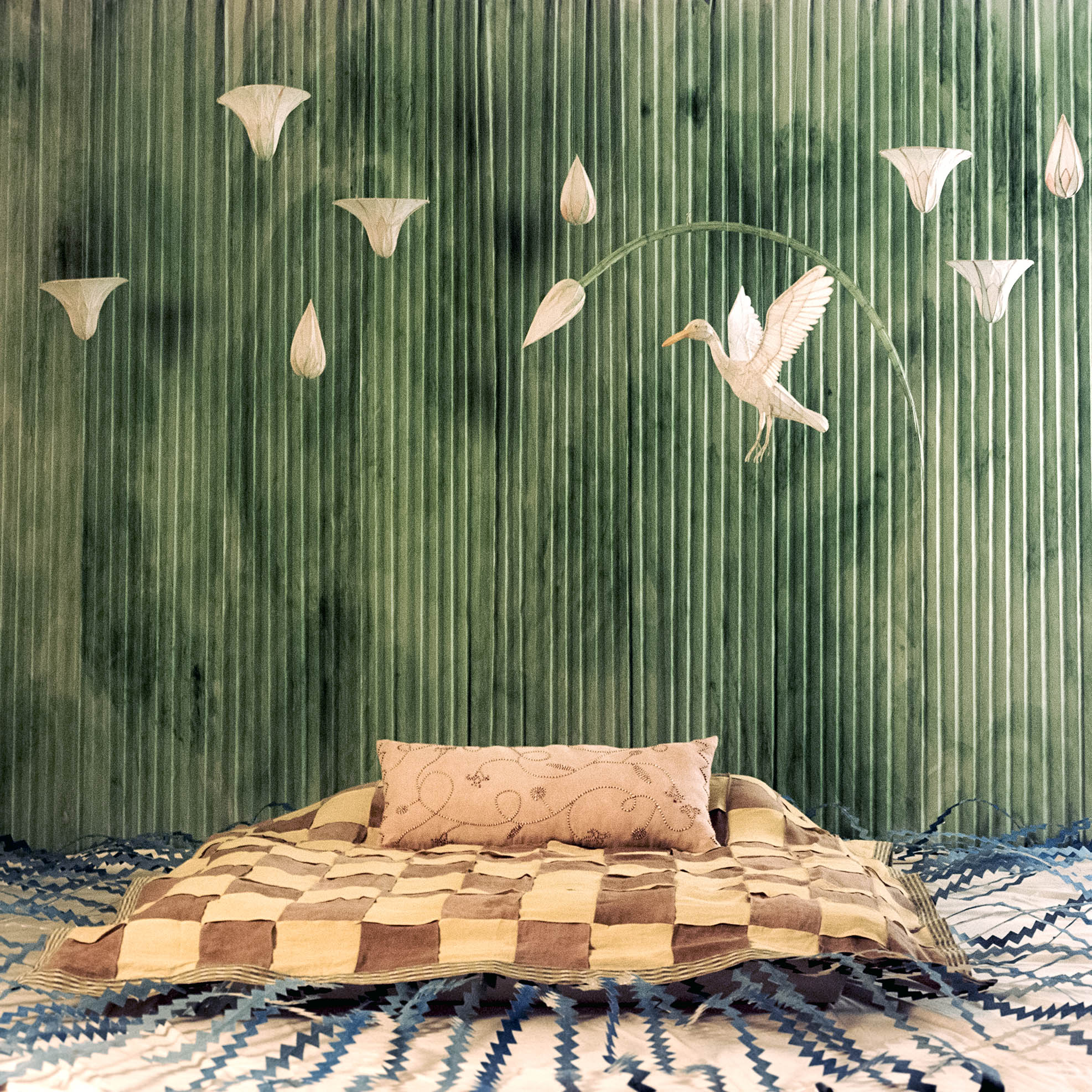 Lotus Trail Hand-Embroidered Linen Bolster Cover
