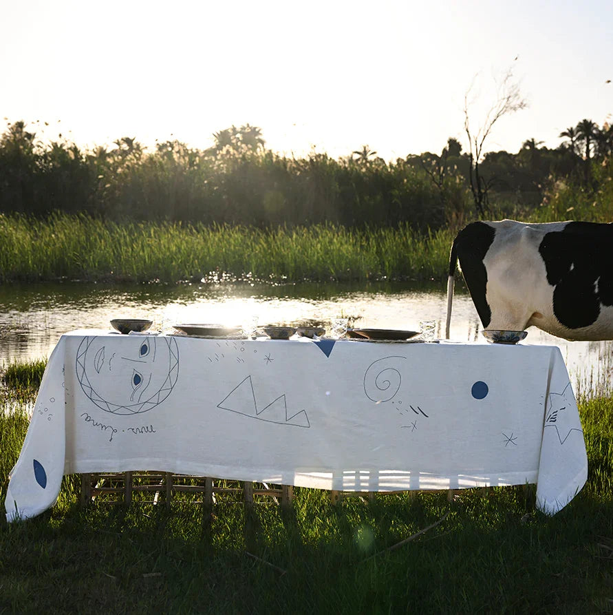 Mr & Mrs Ra Hand-Embroidered Linen Tablecloth