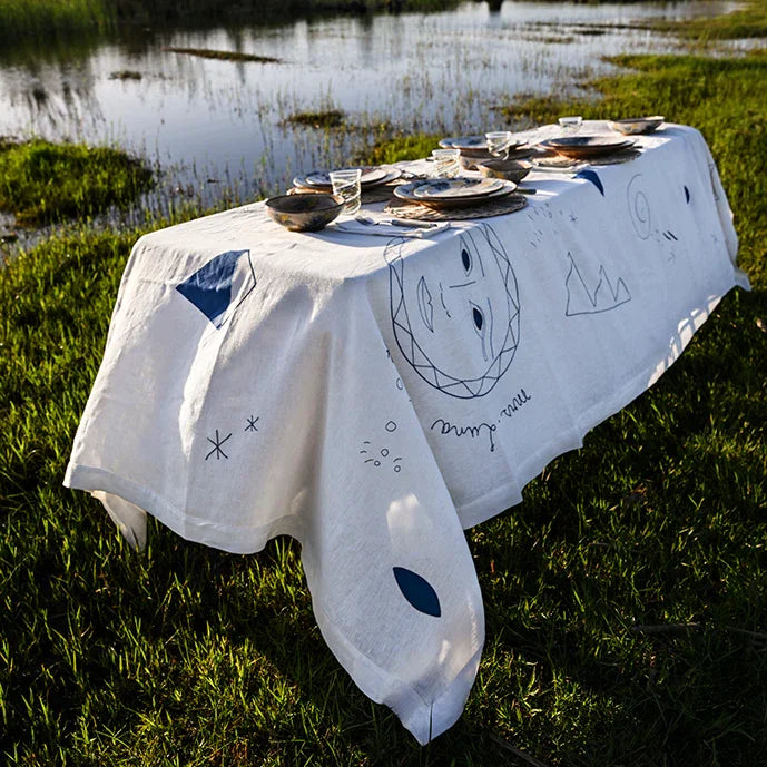 Mr & Mrs Ra Hand-Embroidered Linen Tablecloth