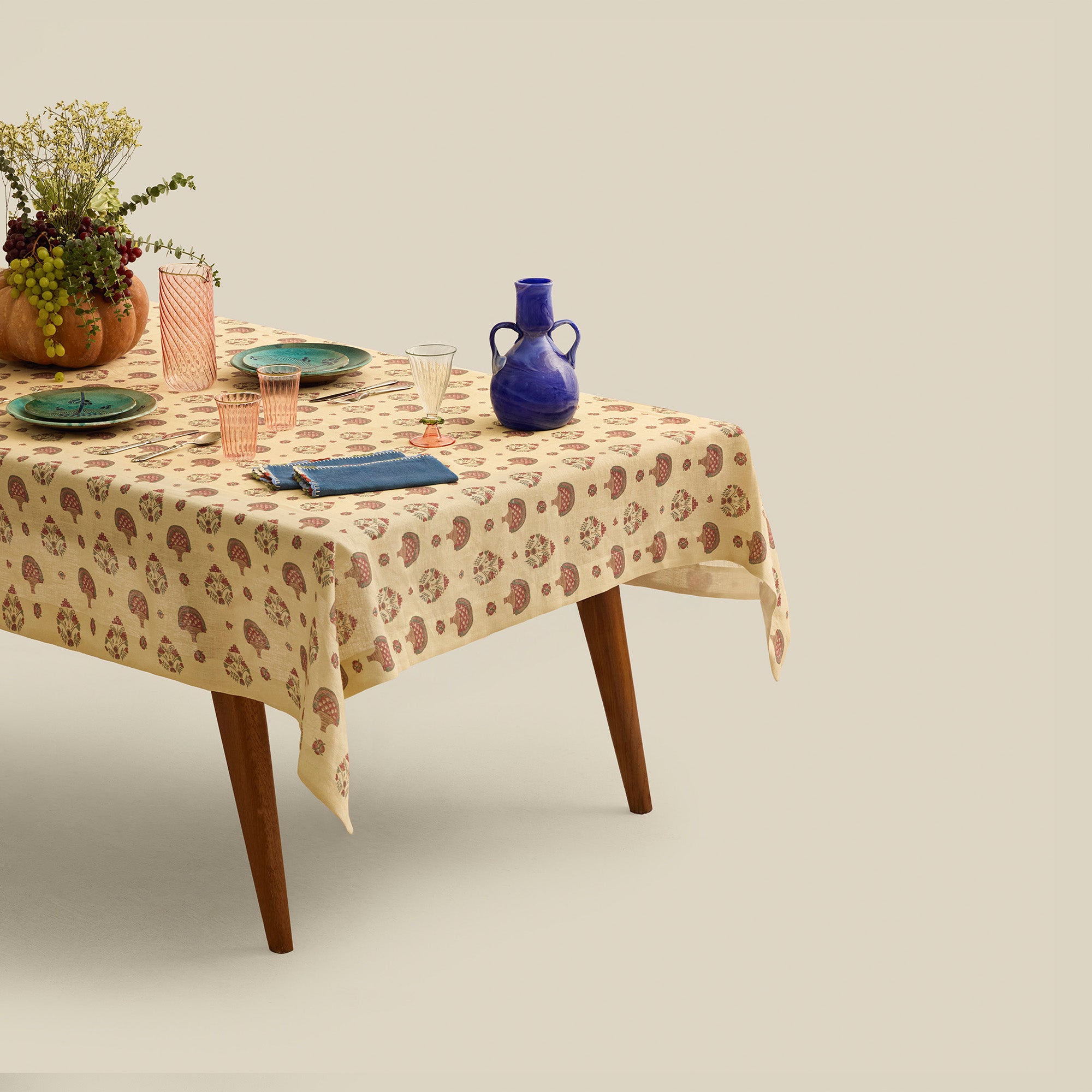 Coptic Flowers Linen Tablecloth