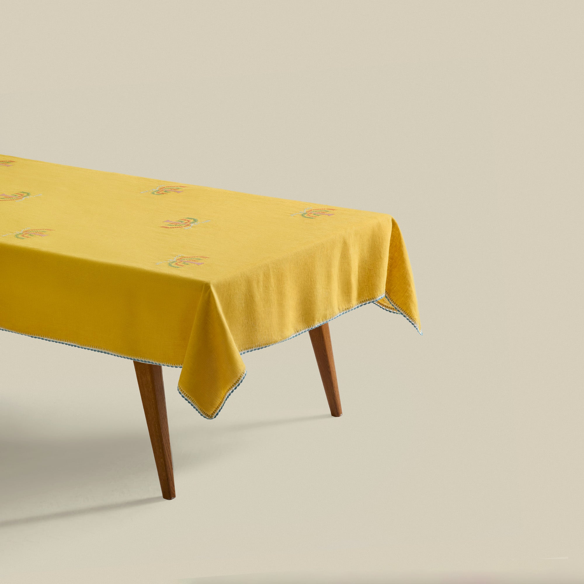 Royal Palm Hand-Embroidered Linen Tablecloth