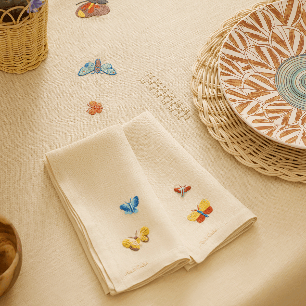 Nile Butterflies Hand-Embroidered Linen Napkins (Set Of 4)