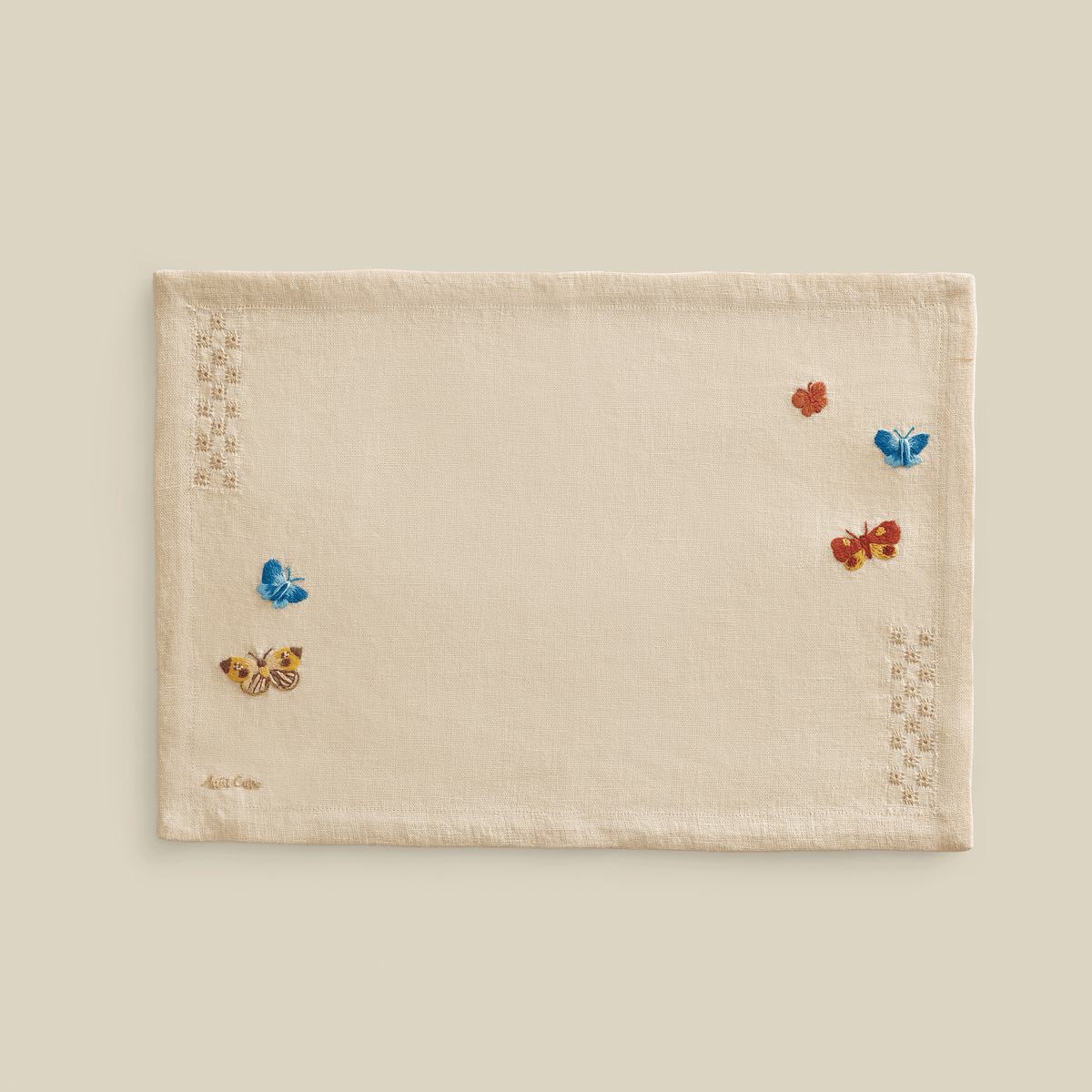 Nile Butterflies Hand-Embroidered Linen Placemat (Set Of 2)