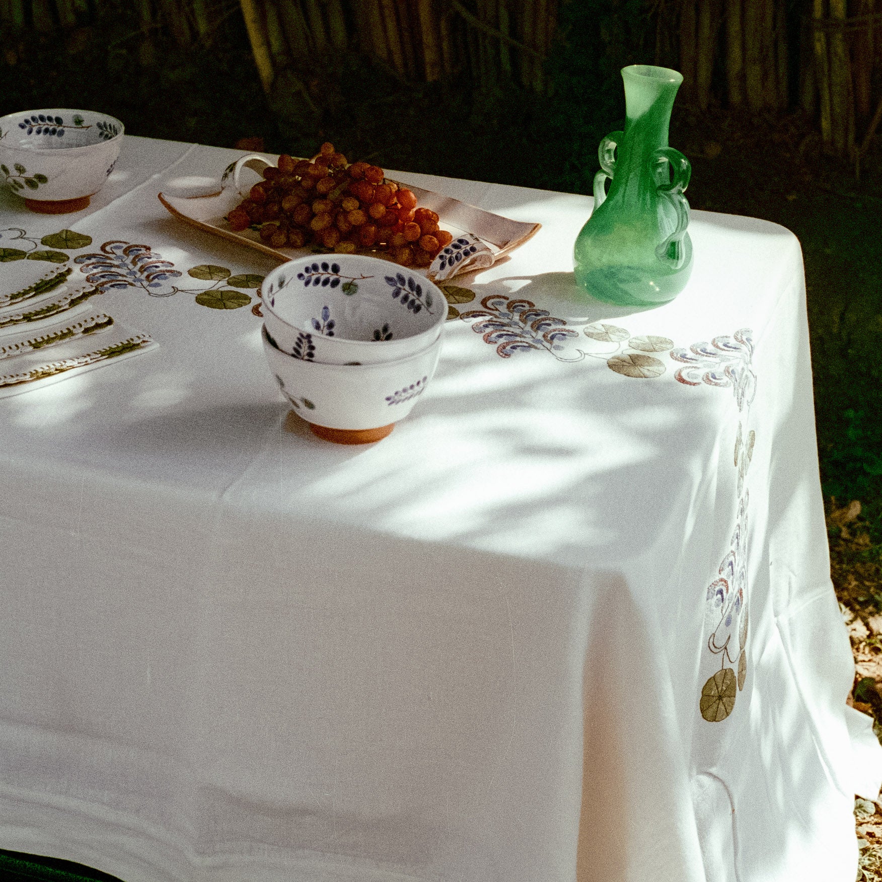 Luxor Vine Hand-Embroidered Linen Tablecloth