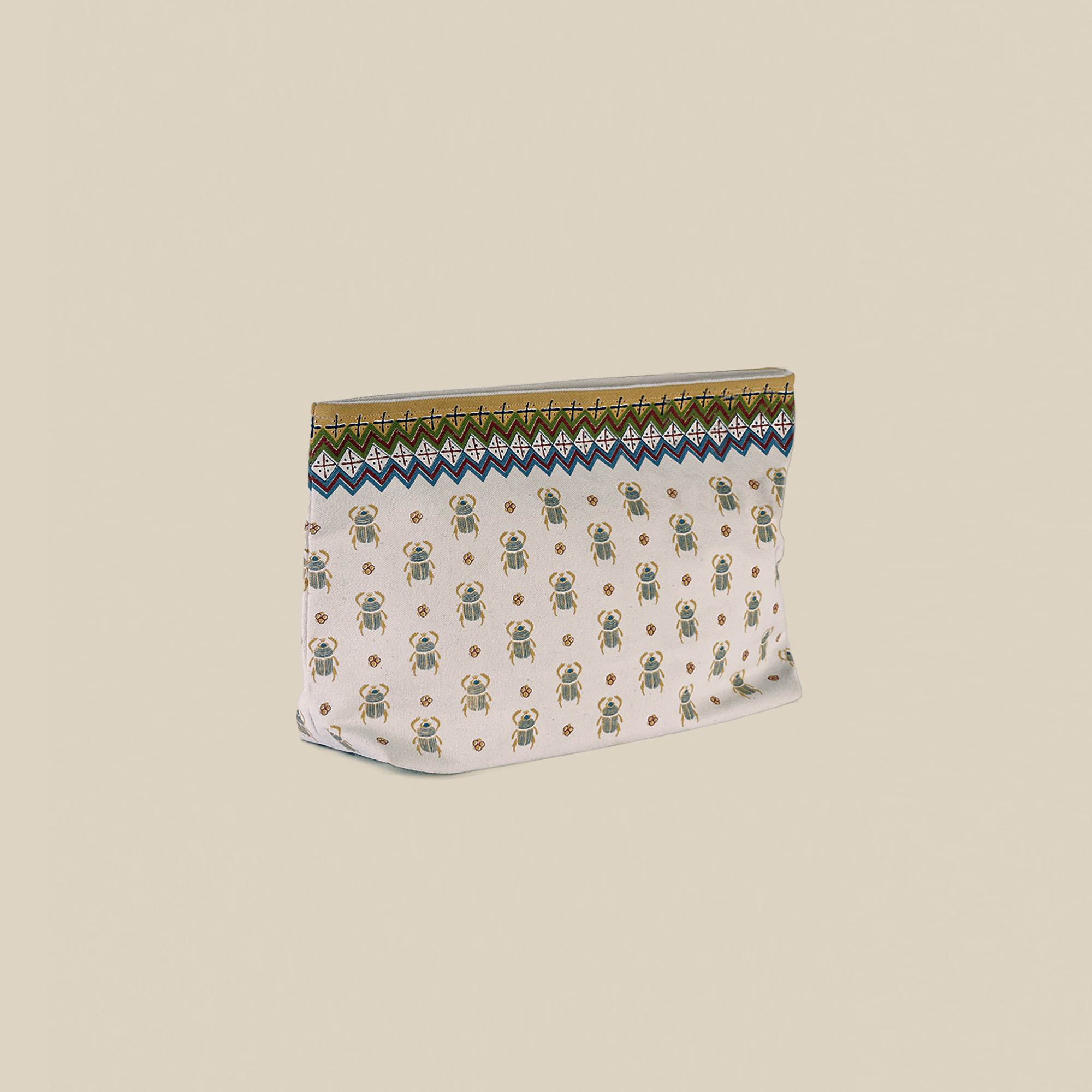 Mini Scarab Hand-Printed Cotton Canvas Toiletry Bag